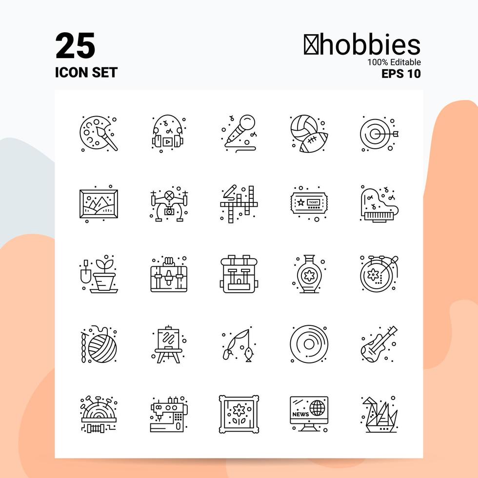 25 hobbies ikon uppsättning 100 redigerbar eps 10 filer företag logotyp begrepp idéer linje ikon design vektor