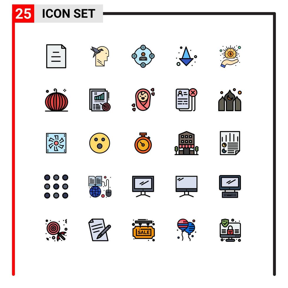 Aktienvektor-Icon-Pack mit 25 Zeilenzeichen und Symbolen für die Handgeschäftskommunikation voller Pfeil editierbare Vektordesign-Elemente vektor