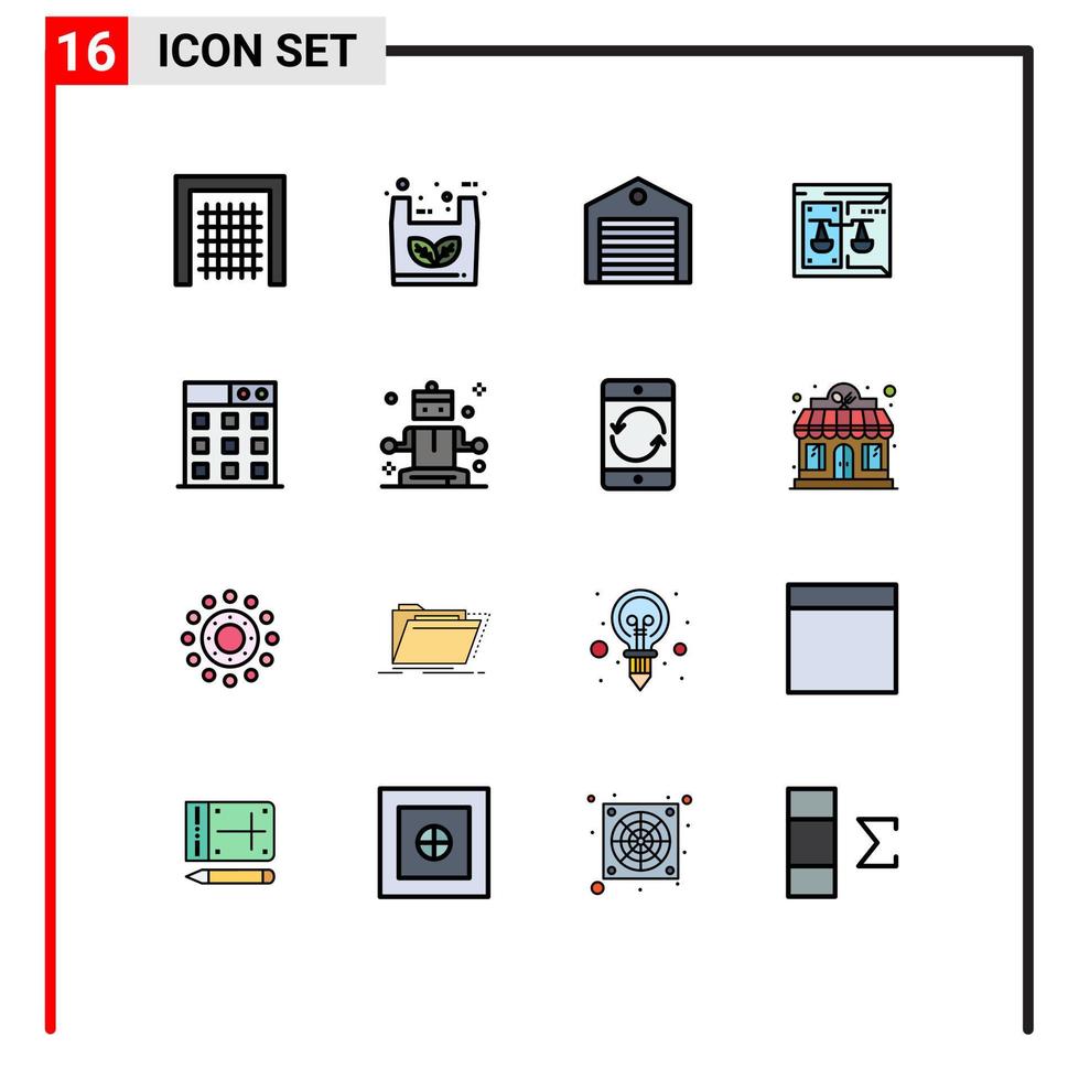 16 universelle, flache, farbgefüllte Linien für Web- und mobile Anwendungen, Urheberrecht, Versand, bearbeitbare kreative Vektordesign-Elemente vektor
