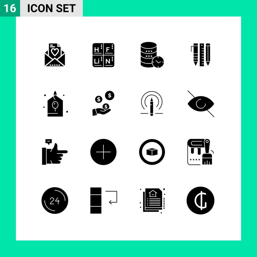 uppsättning av 16 kommersiell fast glyfer packa för födelsedag objekt säkerhet stationär verktyg redigerbar vektor design element