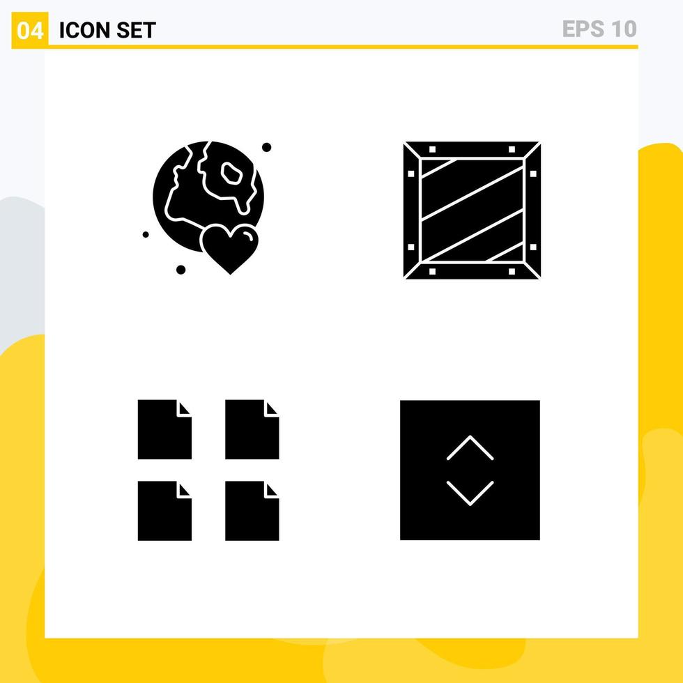 Gruppe von 4 modernen soliden Glyphen, die für die Programmierung von Liebescodierungsdateien der Erde gesetzt werden, editierbare Vektordesign-Elemente vektor