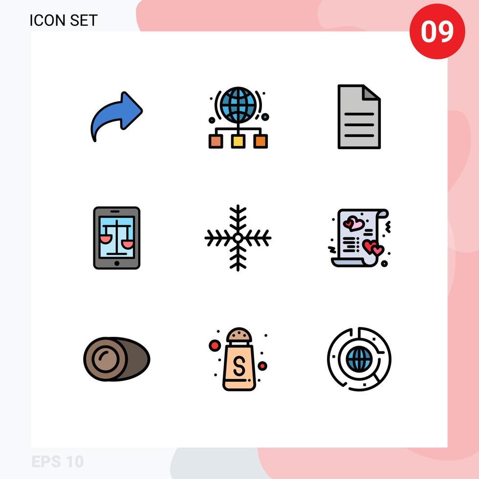 Satz von 9 kommerziellen Filledline-Flachfarbpaketen für editierbare Vektordesign-Elemente der Online-Rechtsserver-Internetschnittstelle vektor