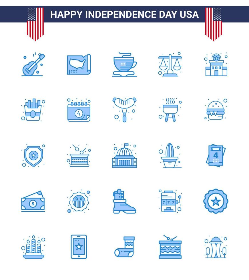 25 USA blå packa av oberoende dag tecken och symboler av station byggnad te skala rättvisa redigerbar USA dag vektor design element