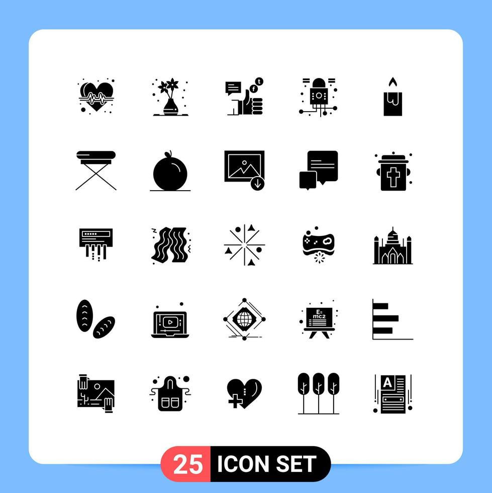 25 solides Glyphenkonzept für mobile Websites und Apps Candle Network Campaign Lock Twitter editierbare Vektordesign-Elemente vektor