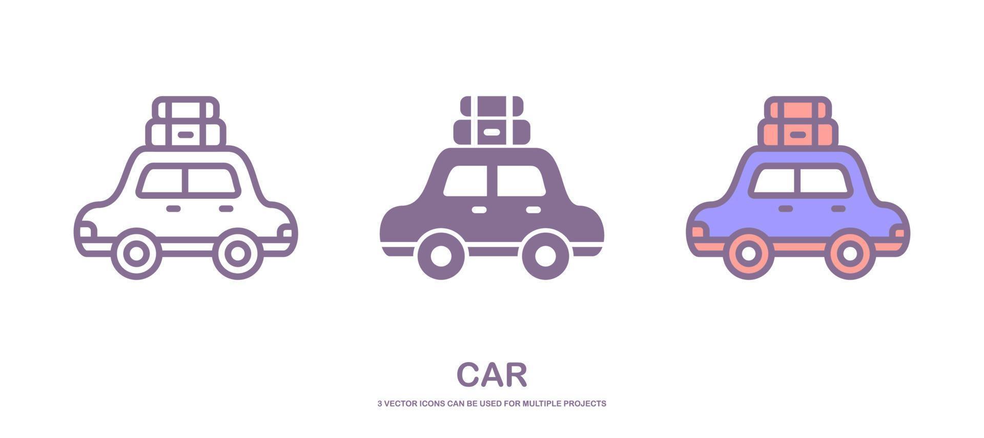 drei verschiedene Arten von Auto-Vektorsymbolen, die für mehrere Projekte verwendet werden können, einzeln auf weißem Hintergrund. vektor