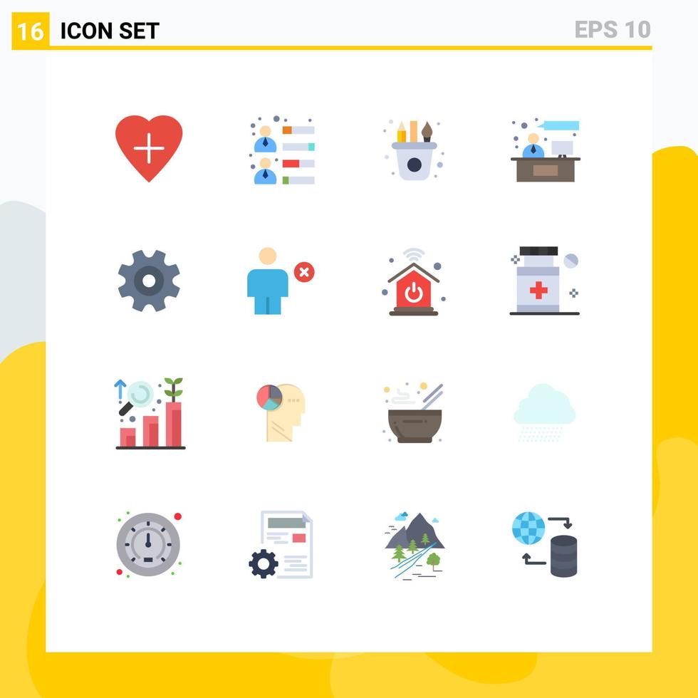 grupp av 16 platt färger tecken och symboler för miljö kuggar konst arbetssätt hört redigerbar packa av kreativ vektor design element