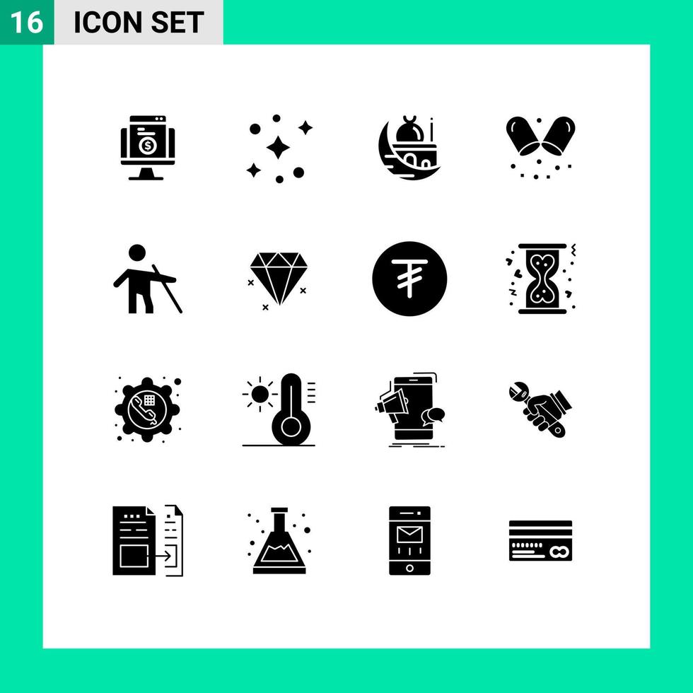 universell ikon symboler grupp av 16 modern fast glyfer av gammal medicinsk halvmåne sjukhus muslim redigerbar vektor design element