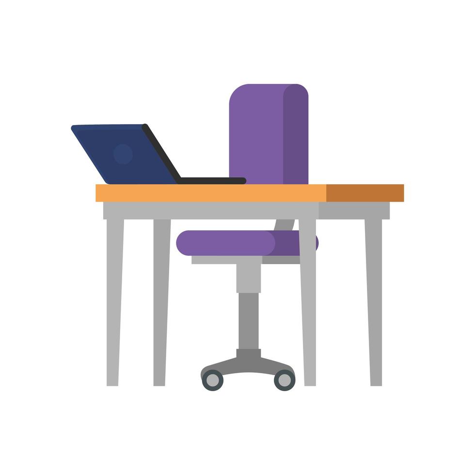 kontorsstol med skrivbord och bärbar dator vektor