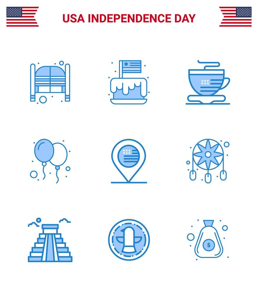 9 kreative usa-ikonen moderne unabhängigkeitszeichen und 4. juli symbole der amerikanischen tagesparty feiern kaffee editierbare usa-tagesvektordesignelemente vektor