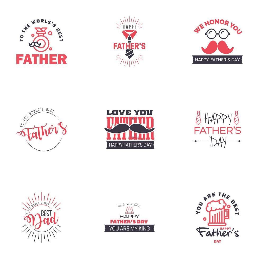 kärlek du pappa kort design för Lycklig fäder dag typografi samling 9 svart och rosa design redigerbar vektor design element