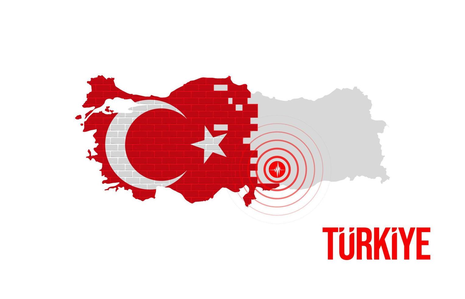 Türkische Flaggenwand aus Ziegeln. Erdbeben in der Türkei. schwere erdbeben in der osttürkei am 6. februar 2023. vektor