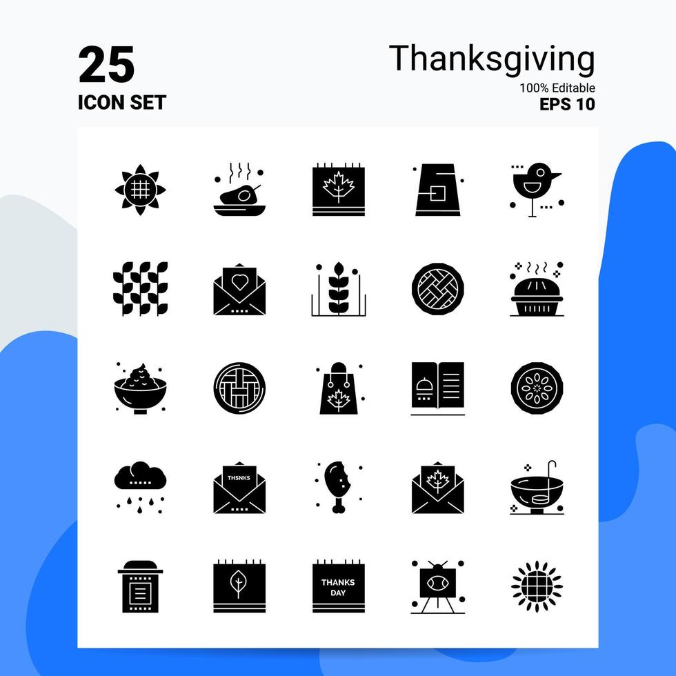 25 Thanksgiving-Icon-Set 100 bearbeitbare eps 10-Dateien Business-Logo-Konzept-Ideen solides Glyphen-Icon-Design vektor