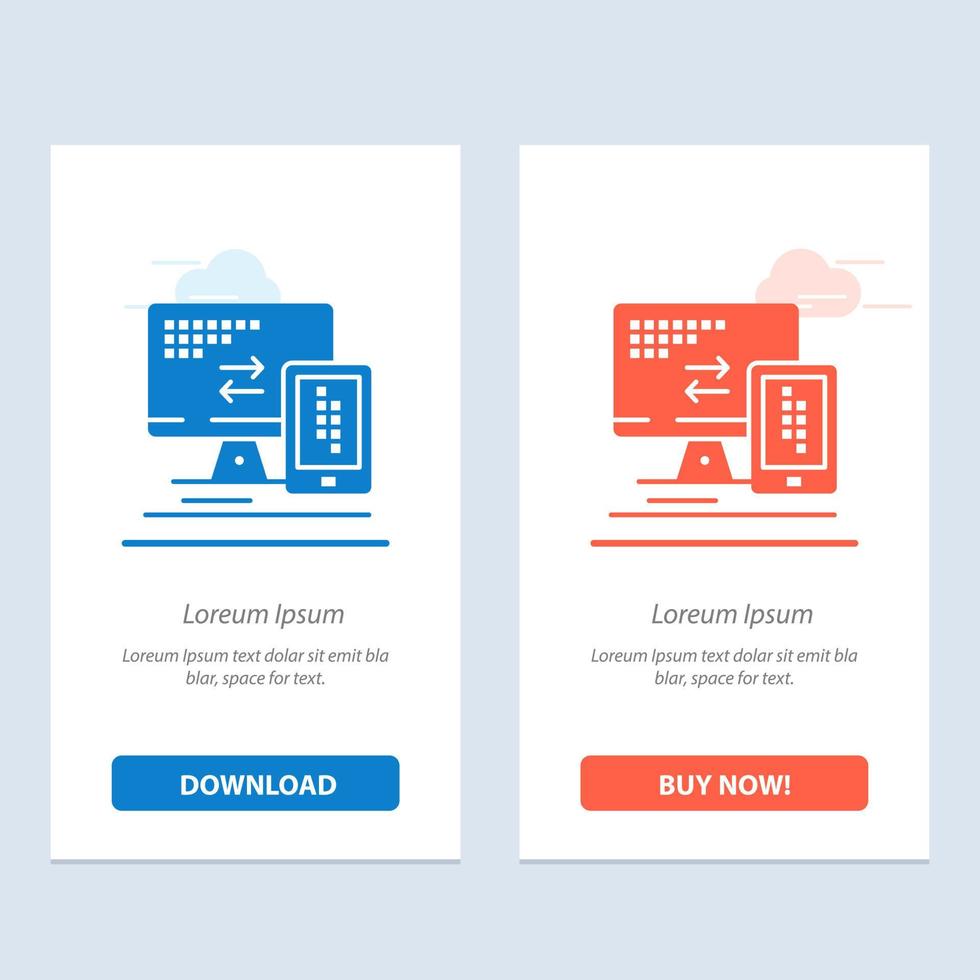 dator övervaka mobil cell blå och röd ladda ner och köpa nu webb widget kort mall vektor