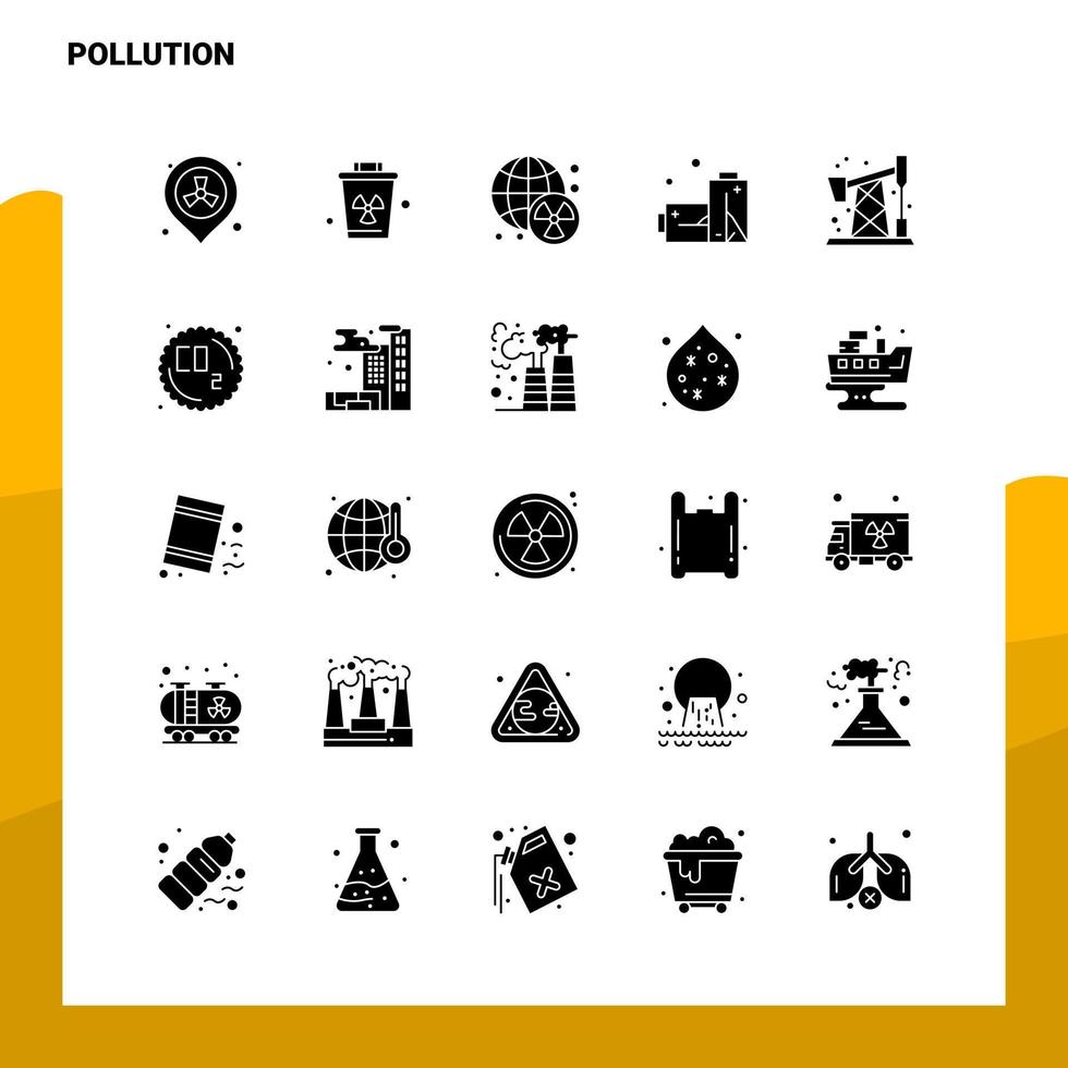 25 Verschmutzungssymbolsatz solide Glyphensymbol-Vektorillustrationsvorlage für Web- und mobile Ideen für Unternehmen vektor