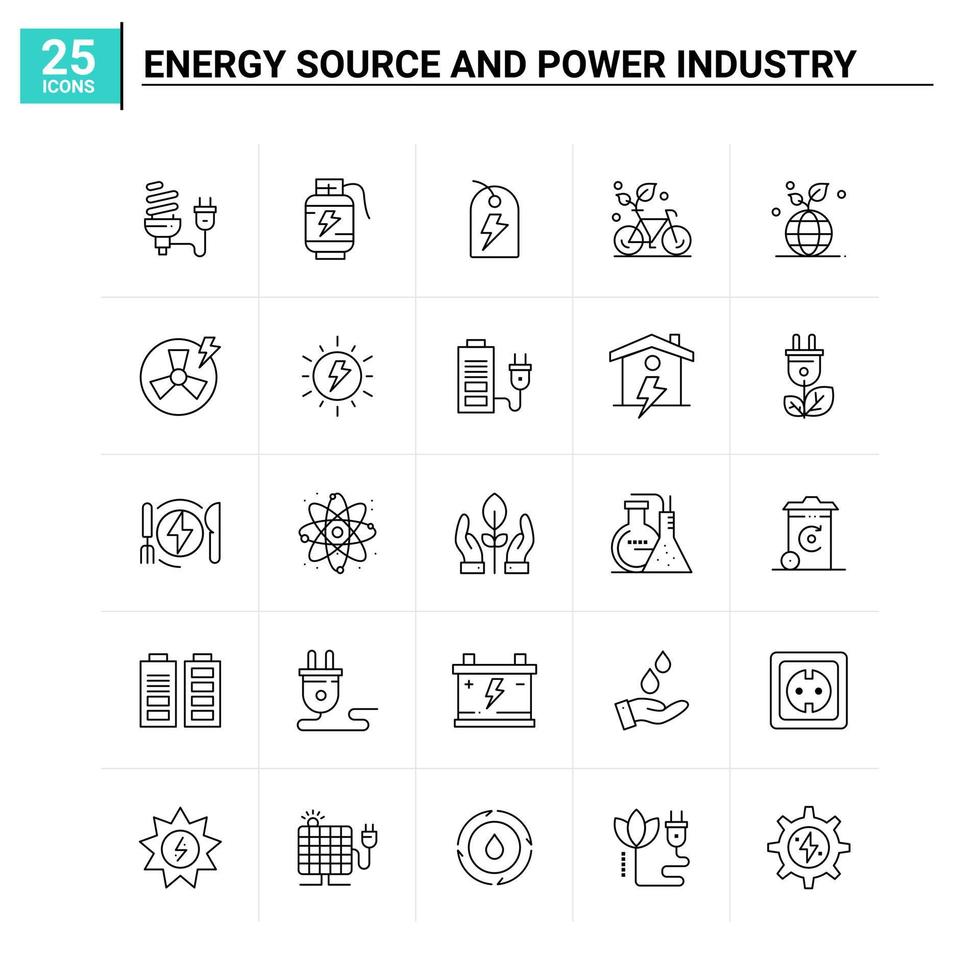25 Energiequelle und Symbol für die Energiewirtschaft setzen Vektorhintergrund vektor