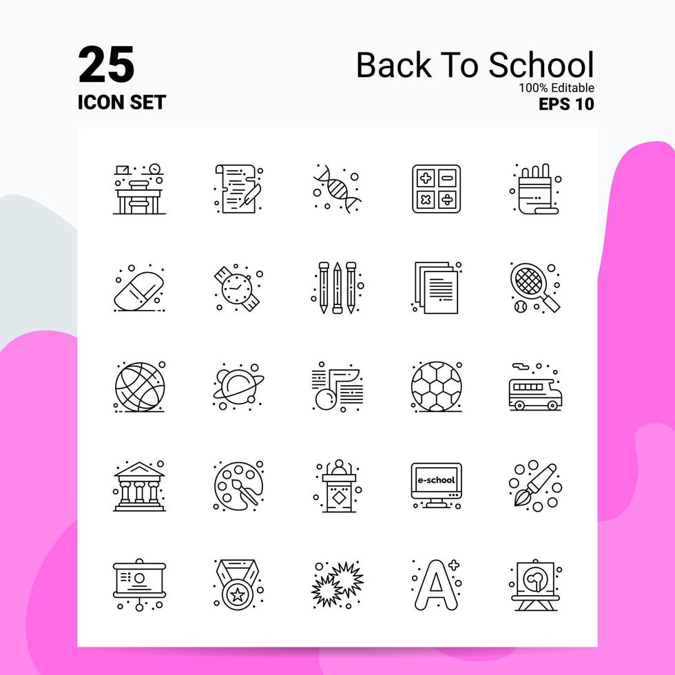 25 tillbaka till skola ikon uppsättning 100 redigerbar eps 10 filer företag logotyp begrepp idéer linje ikon design vektor