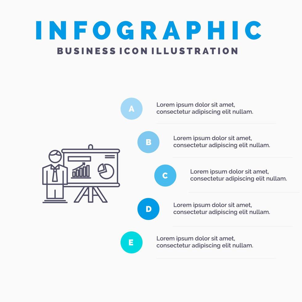 Präsentationsbüro Universitätsprofessor Liniensymbol mit 5 Schritten Präsentation Infografiken Hintergrund vektor