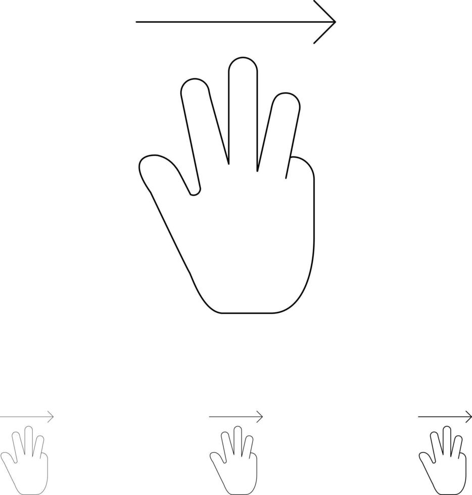 Hand-Hand-Cursor oben rechts Fett und dünne schwarze Linie Symbolsatz vektor