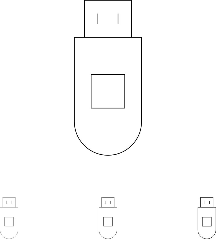 usb-speicherdaten fetter und dünner symbolsatz mit schwarzer linie vektor