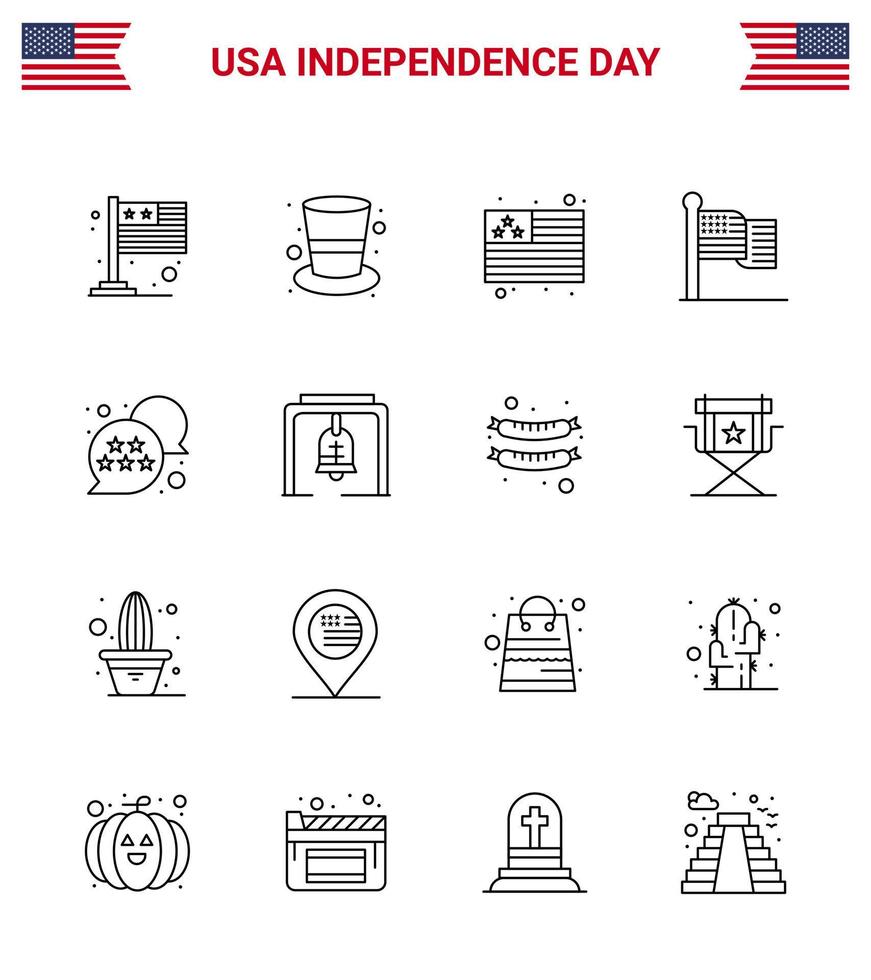 Happy Independence Day Pack mit 16 Zeilen Zeichen und Symbolen für Sternflaggenland USA-Flagge editierbare USA-Tag-Vektordesign-Elemente vektor