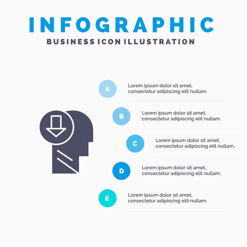 pil huvud mänsklig kunskap ner fast ikon infographics 5 steg presentation bakgrund vektor