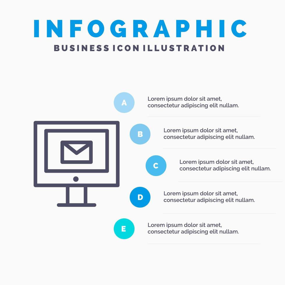 dator post chatt service linje ikon med 5 steg presentation infographics bakgrund vektor