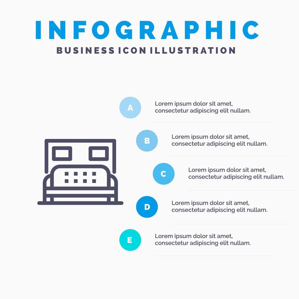 Hotelbett Schlafzimmer Service blau Infografiken Vorlage 5 Schritte Vektorlinie Symbol Vorlage vektor