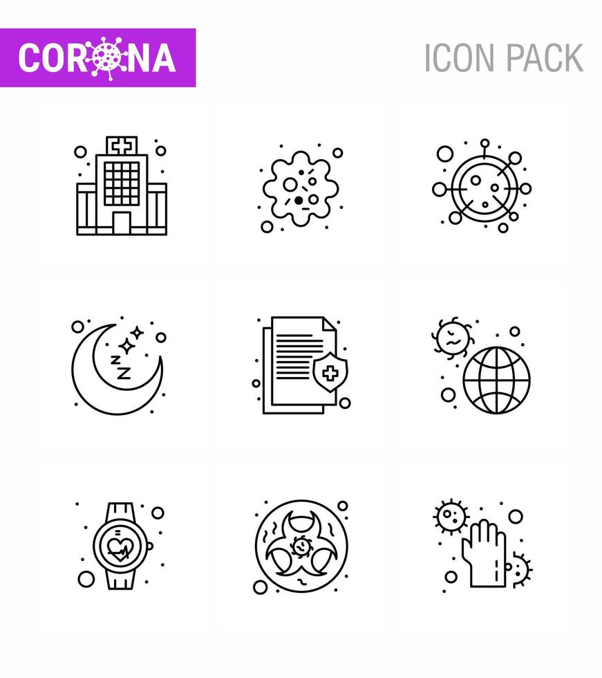coronavirus 9 linje ikon uppsättning på de tema av korona epidemi innehåller ikoner sådan som hälsa sömn virus natt mikroorganism viral coronavirus 2019 nov sjukdom vektor design element