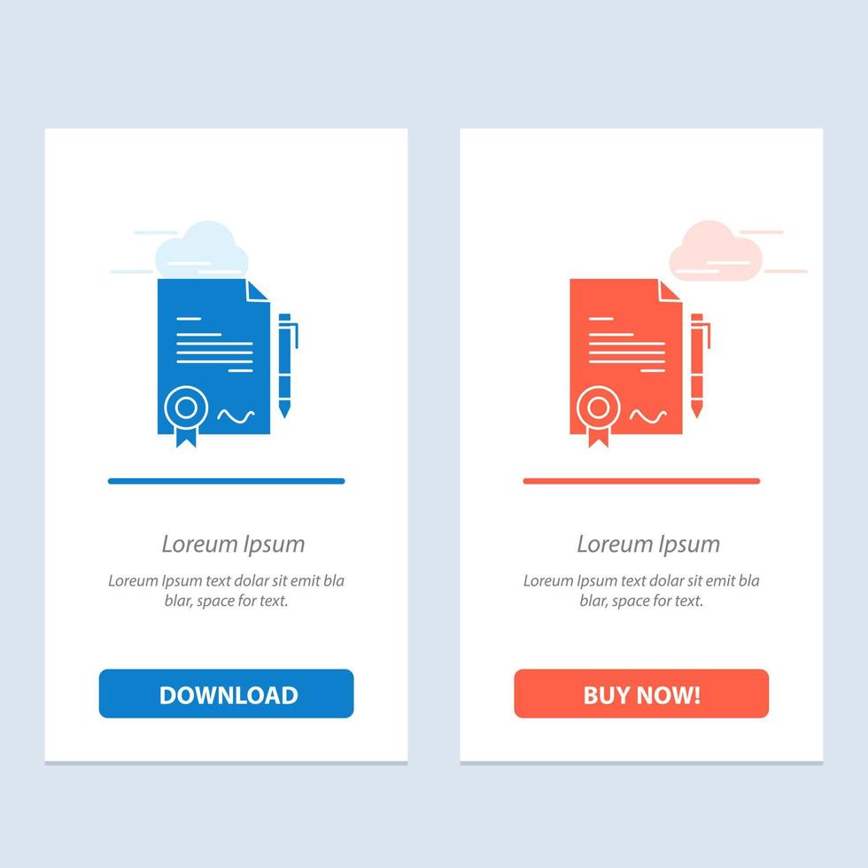 avtal certifikat Gjort handla blå och röd ladda ner och köpa nu webb widget kort mall vektor