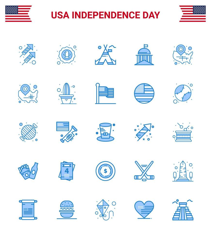 packa av 25 USA oberoende dag firande blues tecken och 4:e juli symboler sådan som irländsk grön bricka flagga amerikan redigerbar USA dag vektor design element