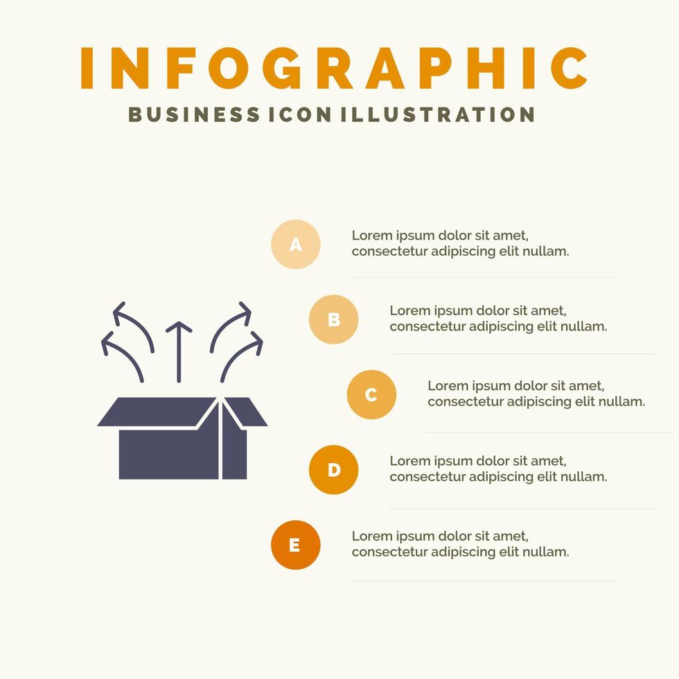 släpp låda lansera öppen låda produkt fast ikon infographics 5 steg presentation bakgrund vektor