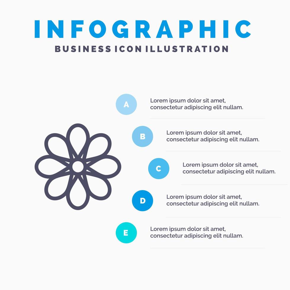 Blumendekoration Ostern Blume Pflanzenlinie Symbol mit 5 Schritten Präsentation Infografiken Hintergrund vektor