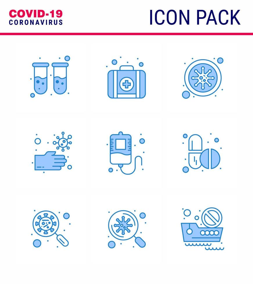 Coronavirus-Prävention Set Icons 9 blaues Symbol wie Spendenblut Coronavirus ungesundes schmutziges virales Coronavirus 2019nov Krankheitsvektor-Designelemente vektor