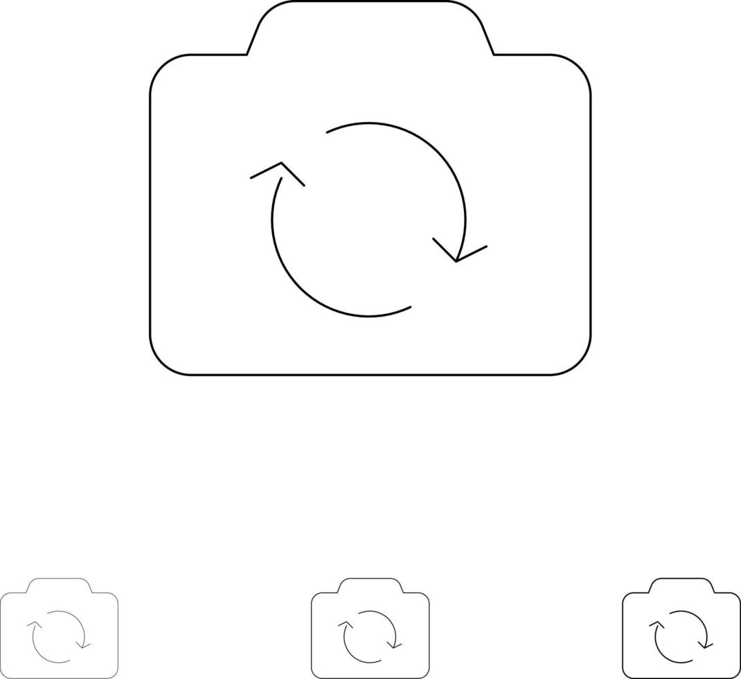 kamera refresh grundläggande ui djärv och tunn svart linje ikon uppsättning vektor