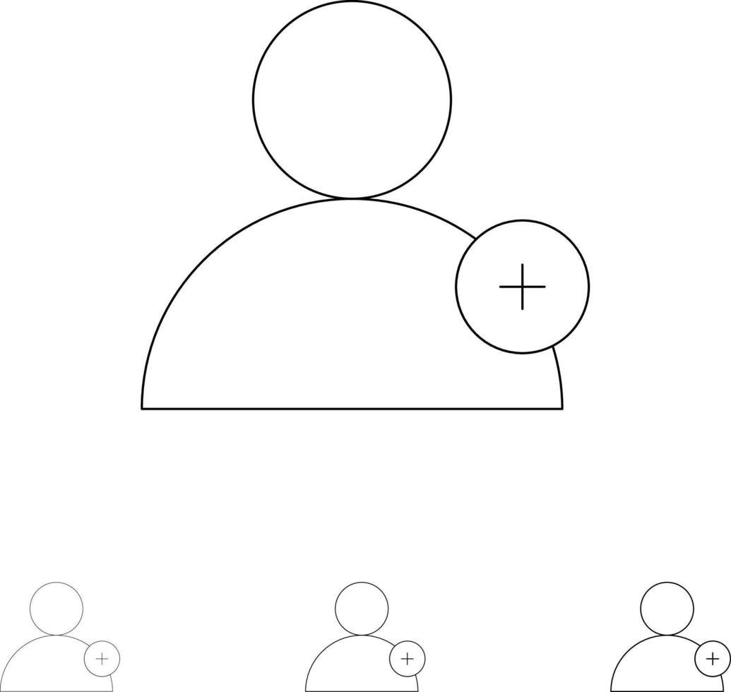Folgen Sie dem neuen Benutzer Symbolsatz für fette und dünne schwarze Linien vektor