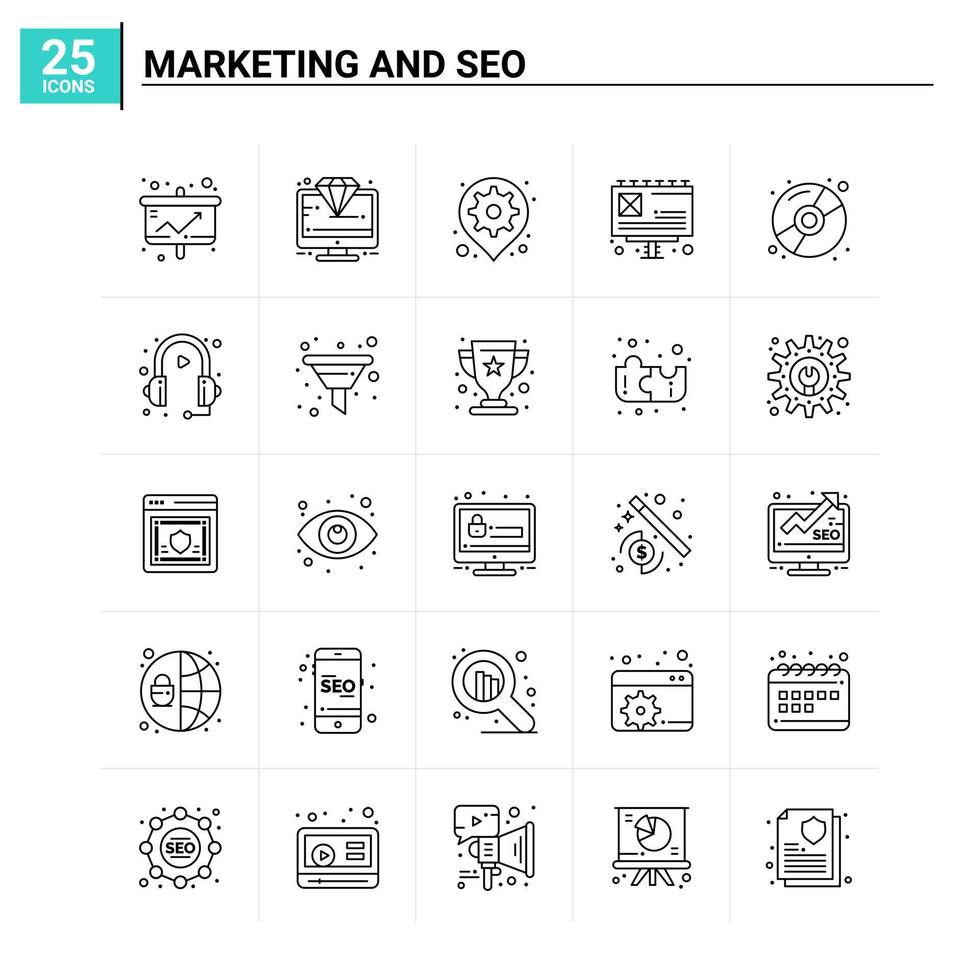25 Marketing- und SEO-Icons setzen Vektorhintergrund vektor