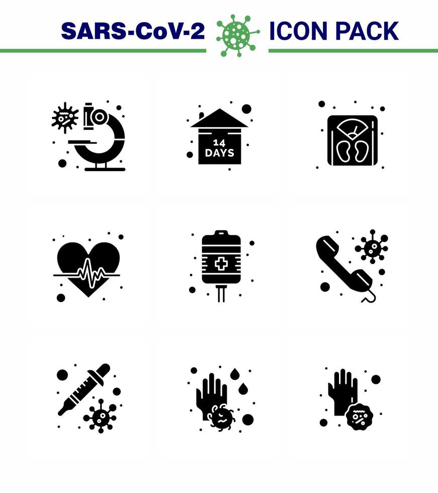 9 Solid Glyph Black Coronavirus covid19 Icon Pack wie Recovery Heart Care Management Puls Beat Virus Coronavirus 2019nov Disease Vector Design Elements