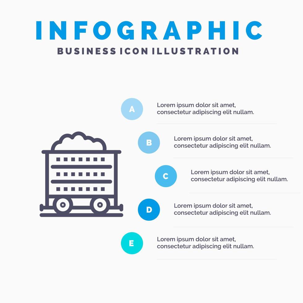 vagn kärra konstruktion hjul linje ikon med 5 steg presentation infographics bakgrund vektor