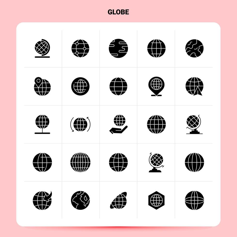 solide 25 Globus Icon Set Vektor Glyphe Stil Design schwarze Icons Set Web und mobile Geschäftsideen Design Vektor Illustration