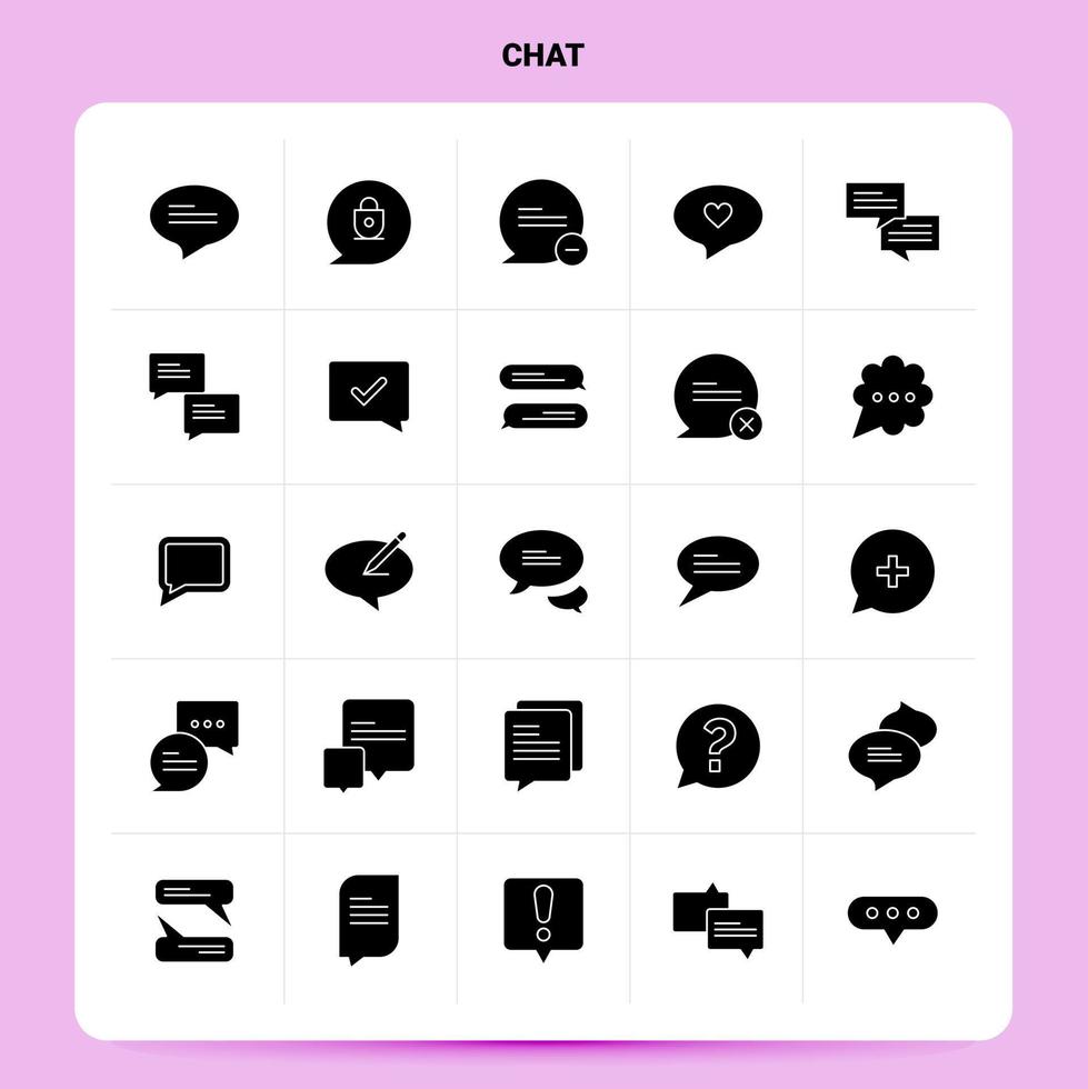 fast 25 chatt ikon uppsättning vektor glyf stil design svart ikoner uppsättning webb och mobil företag idéer design vektor illustration