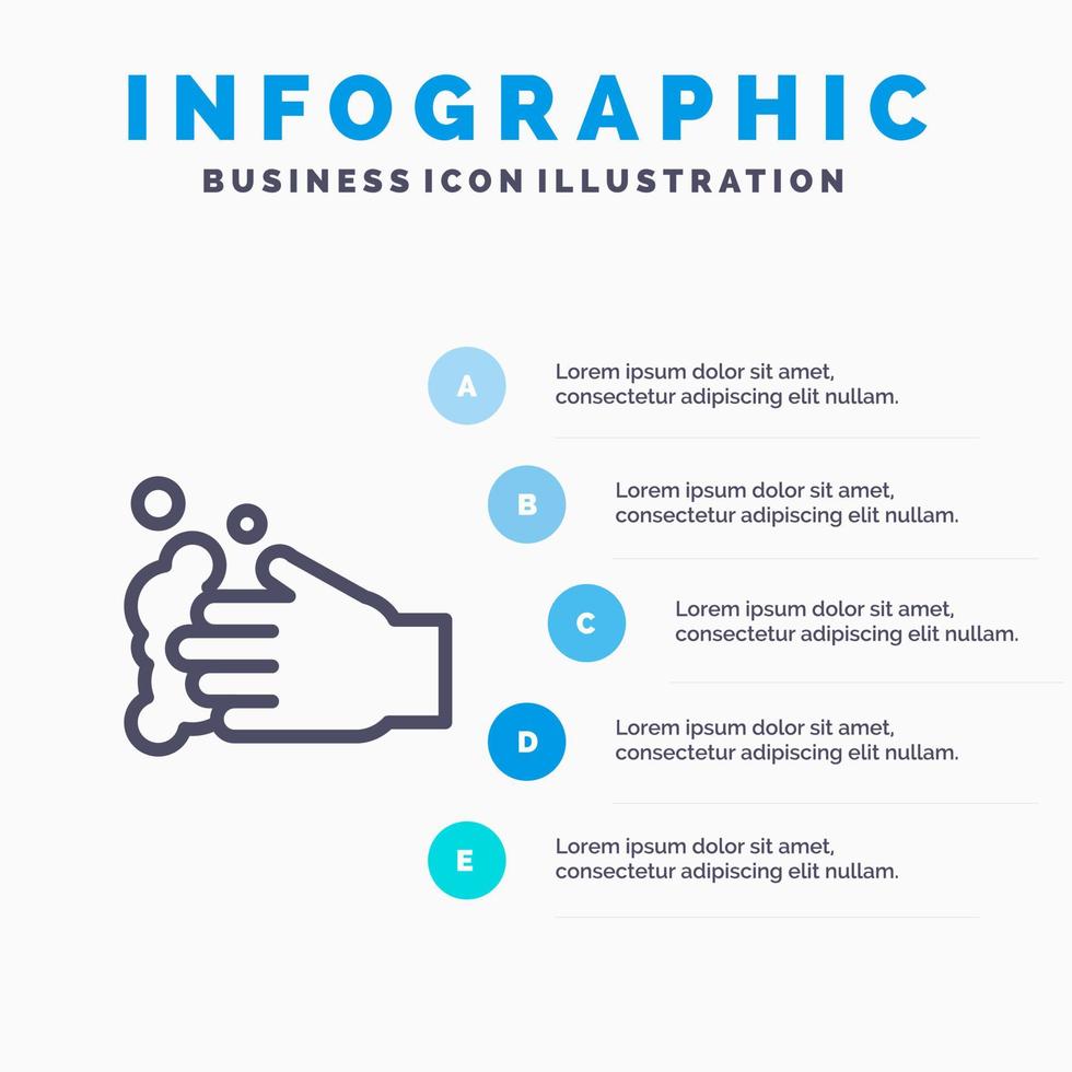 rengöring hand tvål tvätta linje ikon med 5 steg presentation infographics bakgrund vektor