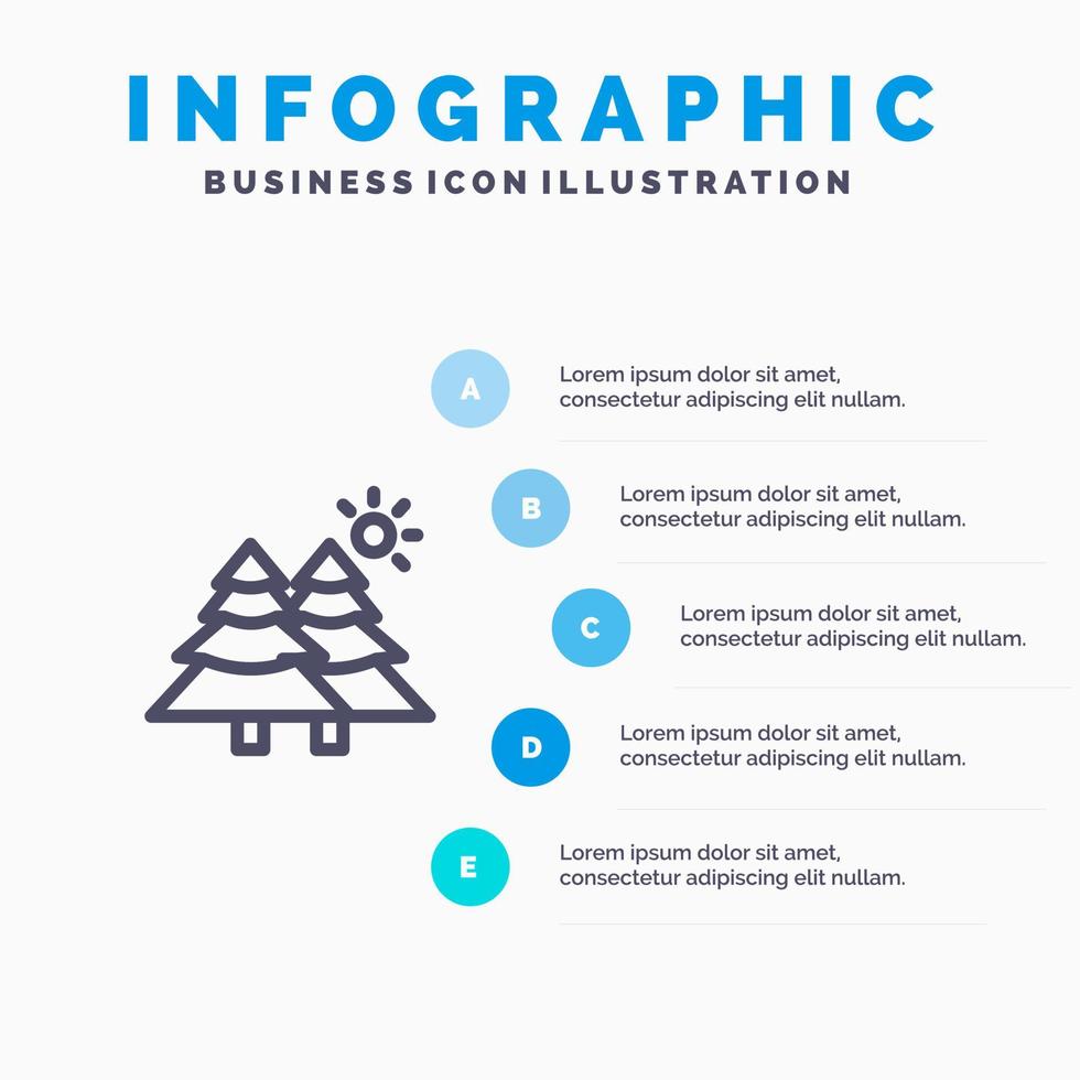 gran skog natur träd blå infographics mall 5 steg vektor linje ikon mall