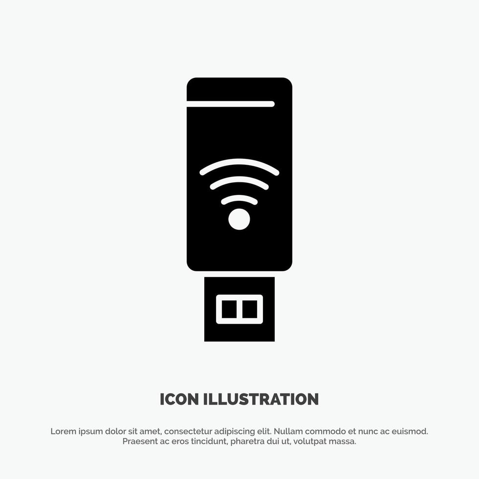 USB-WLAN-Dienstsignal durchgezogenes schwarzes Glyphensymbol vektor