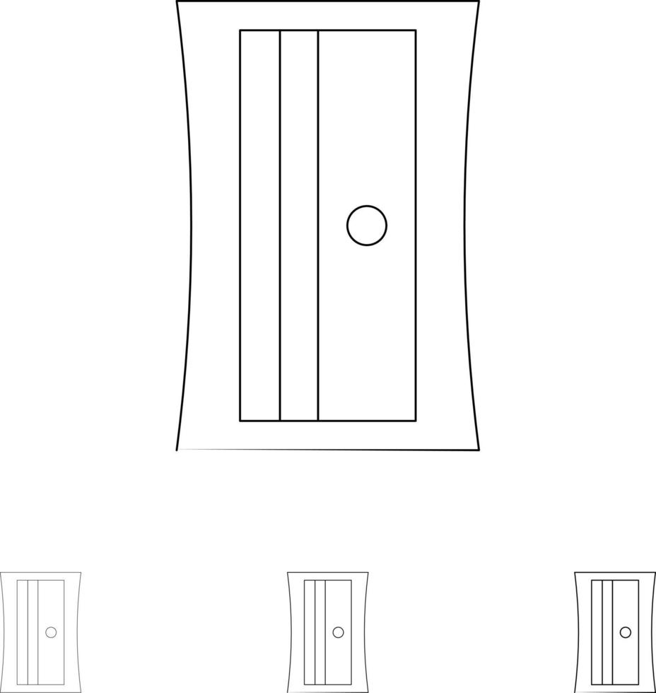Bildung Anspitzer Werkzeug Fett und dünne schwarze Linie Symbolsatz vektor