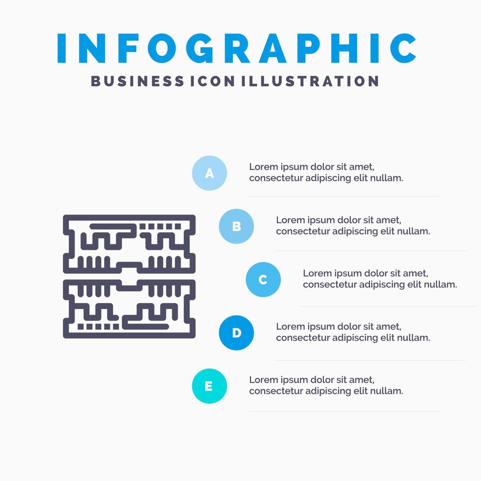 Karten Komponente Computer Liniensymbol mit 5 Schritten Präsentation Infografiken Hintergrund vektor