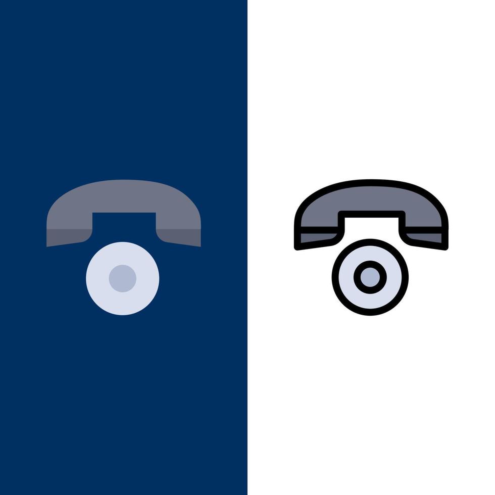 Telefonanruf Telefonsymbole flach und Linie gefüllt Icon Set Vektor blauen Hintergrund