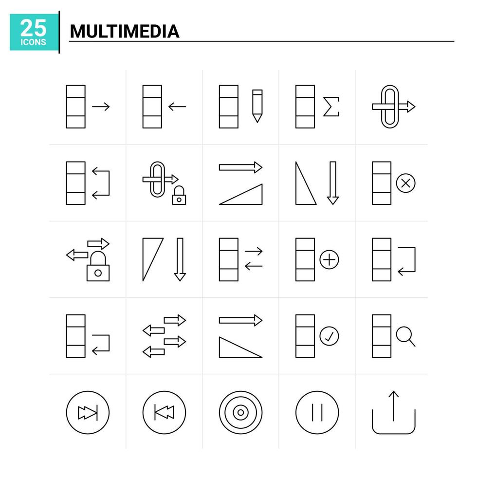 25 multimedia ikon uppsättning vektor bakgrund