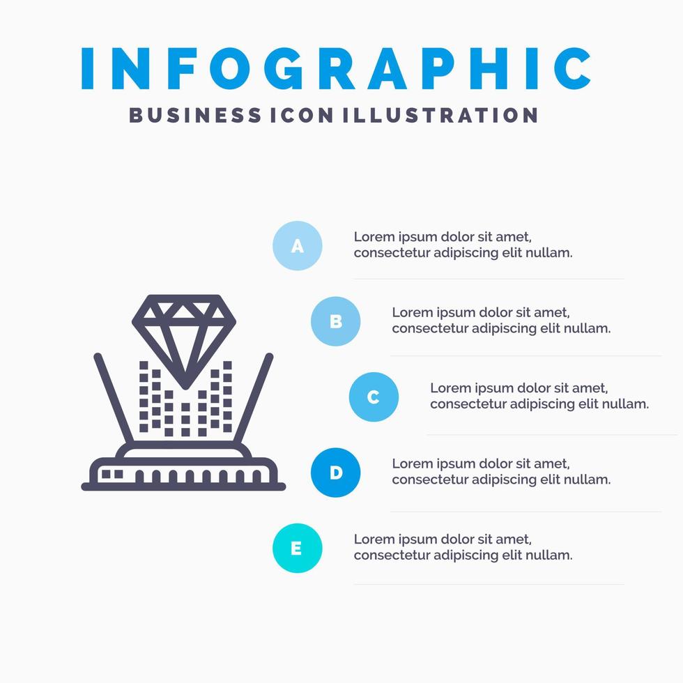 Hologramm-Projektionstechnologie Rautenlinie Symbol mit 5 Schritten Präsentation Infografiken Hintergrund vektor