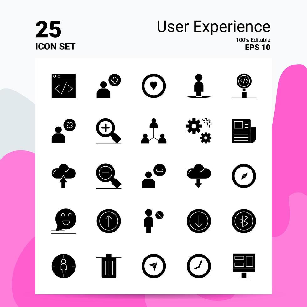 25 User Experience Icon Set 100 bearbeitbare eps 10 Dateien Geschäftslogo Konzeptideen solides Glyphen-Icon-Design vektor