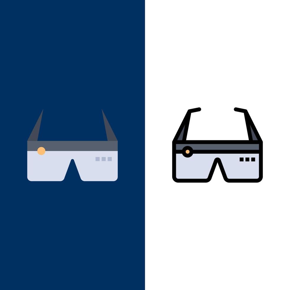 dator datoranvändning digital glasögon Google ikoner platt och linje fylld ikon uppsättning vektor blå bakgrund